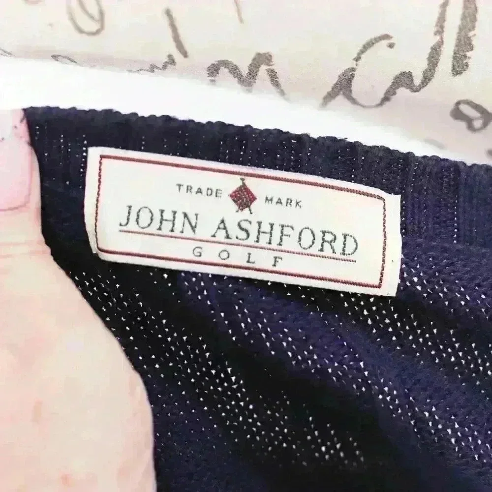 John Ashford Golf ~ Pullover Men Sz XL Blue V-Neck Knit Long Sleeve Sweater Vtg